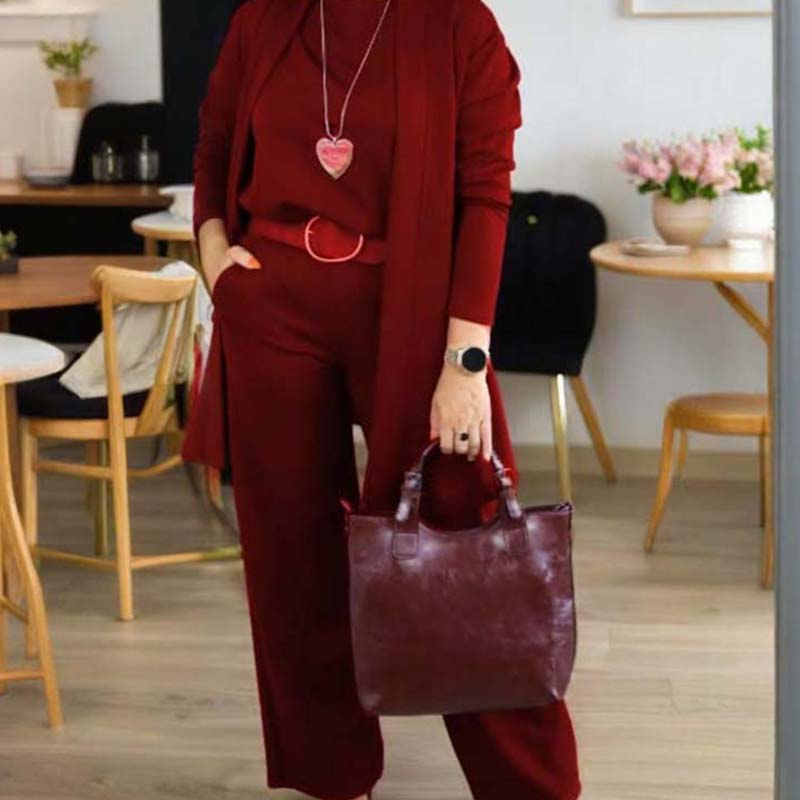 ⏳Tidsbegränsat specialerbjudande⏰Elegant 3-delat set med lång kofta, topp och byxor💞