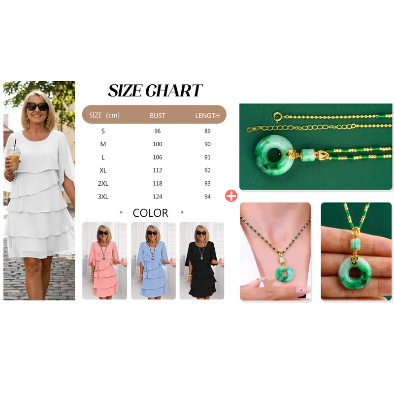 Elegant klänning med lager på lager och volangärmar för kvinnor