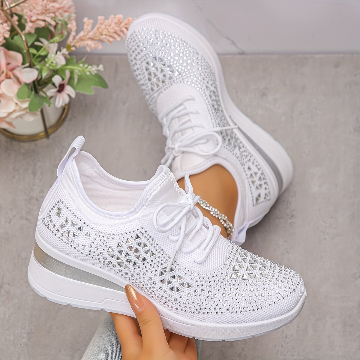 đ„Sista dagen-kampanj 50 % RABATT â Casual dammode, andningsbara korrigering sneakers med strassdekoration