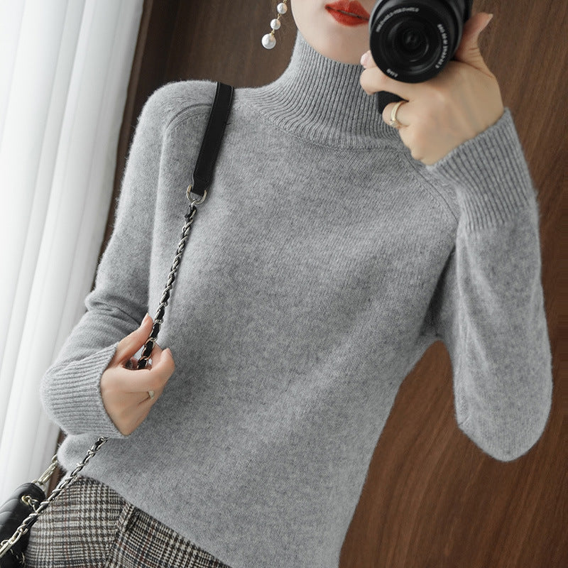 Solid turtleneck imiterad kashmirstickad tröja