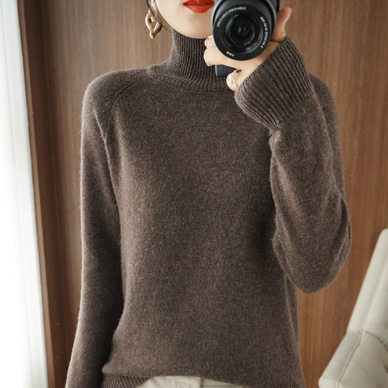 Solid turtleneck imiterad kashmirstickad tröja