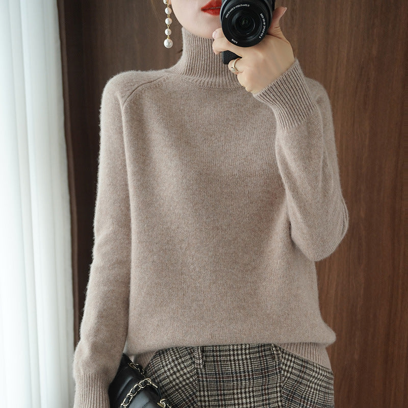Solid turtleneck imiterad kashmirstickad tröja