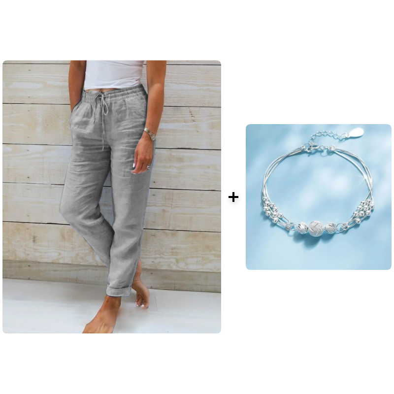 🌿 Nya dambyxor i bomull och linne med dragsko 👖