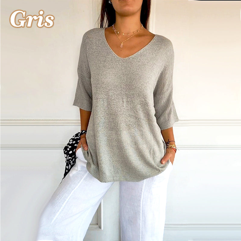 đ„TidsbegrĂ€nsat erbjudande-Csual stickad skjorta med V-ringad