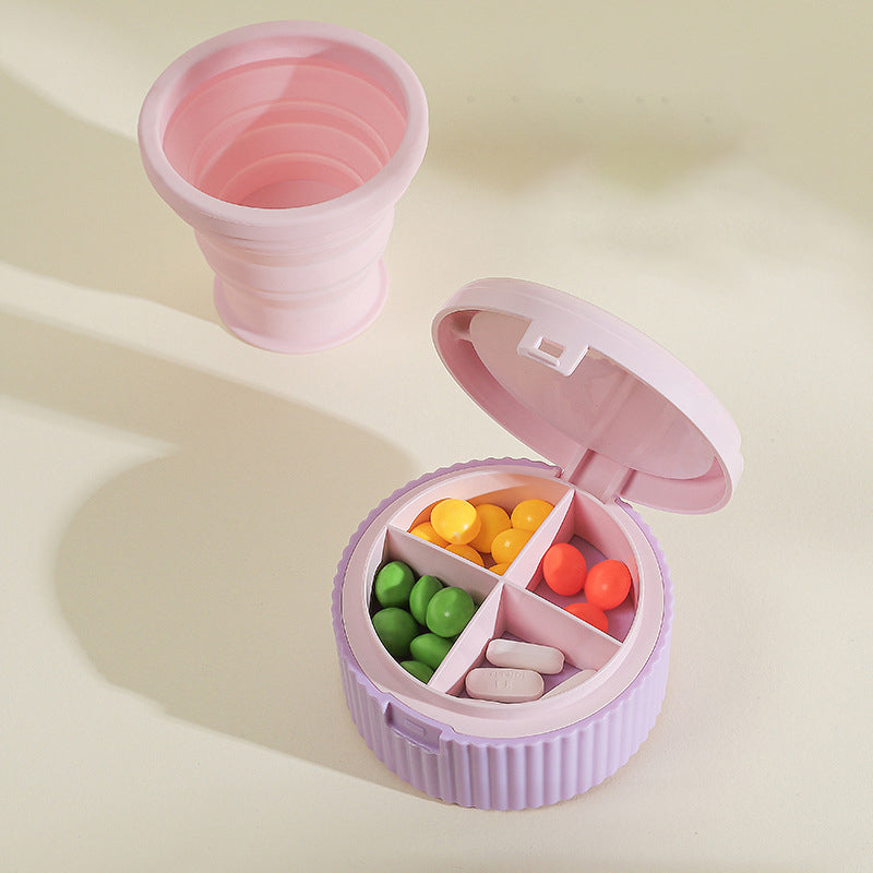 Pillerhållare med vikbar silikonkopp