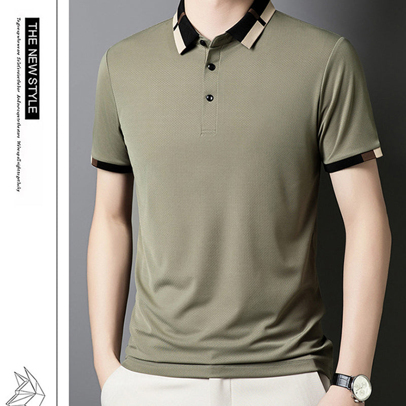 Kortärmad Stretch Ice Silk T-shirt med uppslag för mä
