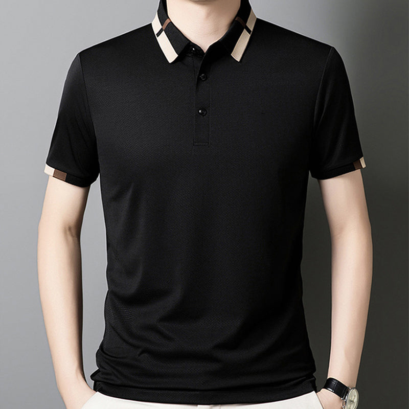 Kortärmad Stretch Ice Silk T-shirt med uppslag för mä