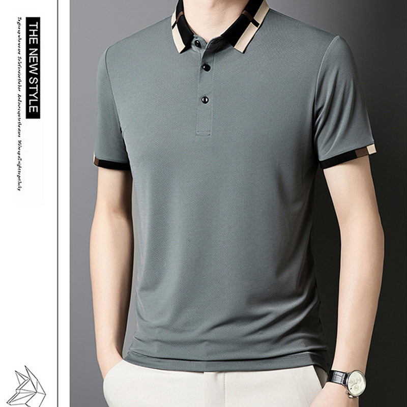 Kortärmad Stretch Ice Silk T-shirt med uppslag för mä