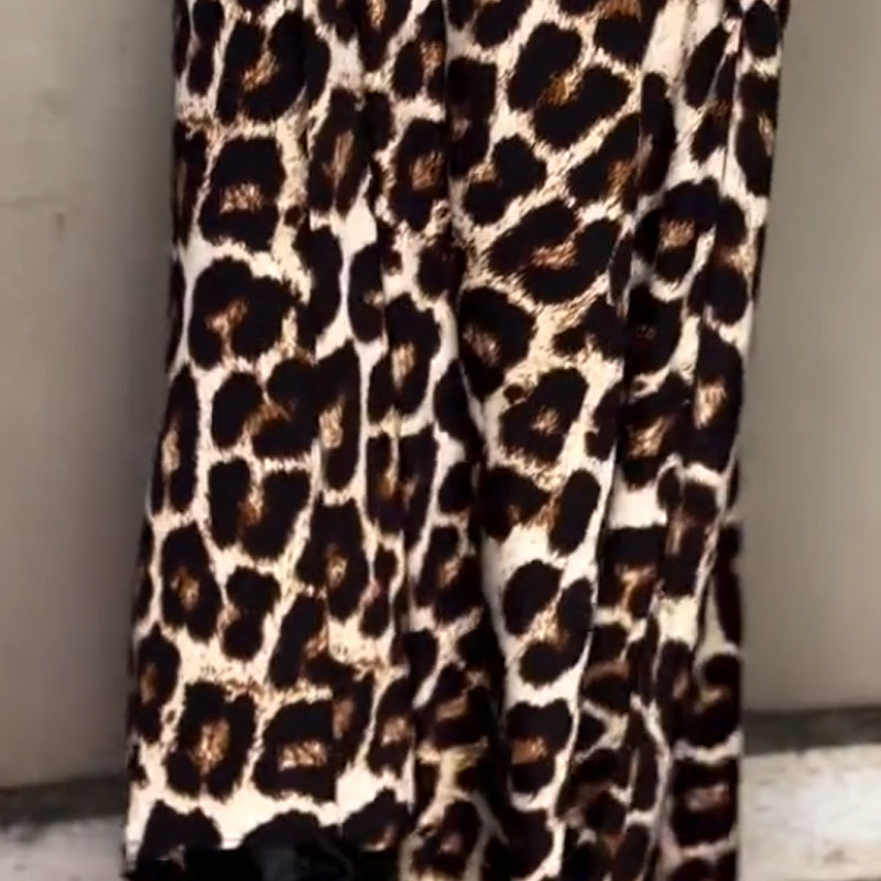 đŒâšV-ringad spetsklĂ€nning med leopardmönster för kvinnor