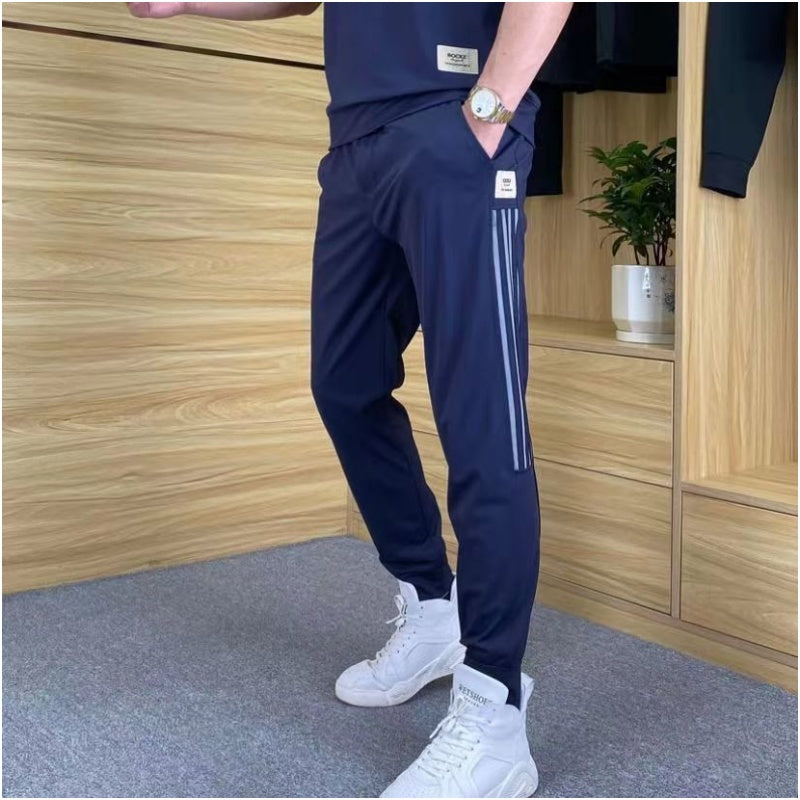 2-Delat Set med Kortärmad Topp och Joggingbyxor med Hög Stretch för Män