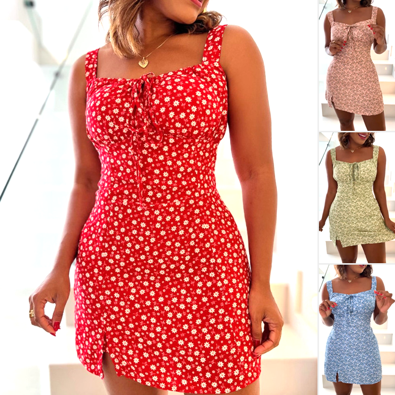 đžFloral Print Spaghetti Strap MiniklĂ€nnin