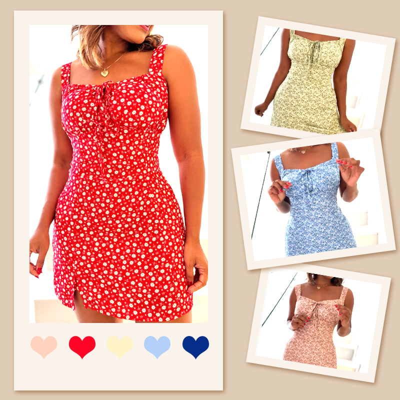 đžFloral Print Spaghetti Strap MiniklĂ€nnin