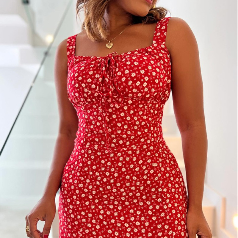 đžFloral Print Spaghetti Strap MiniklĂ€nnin