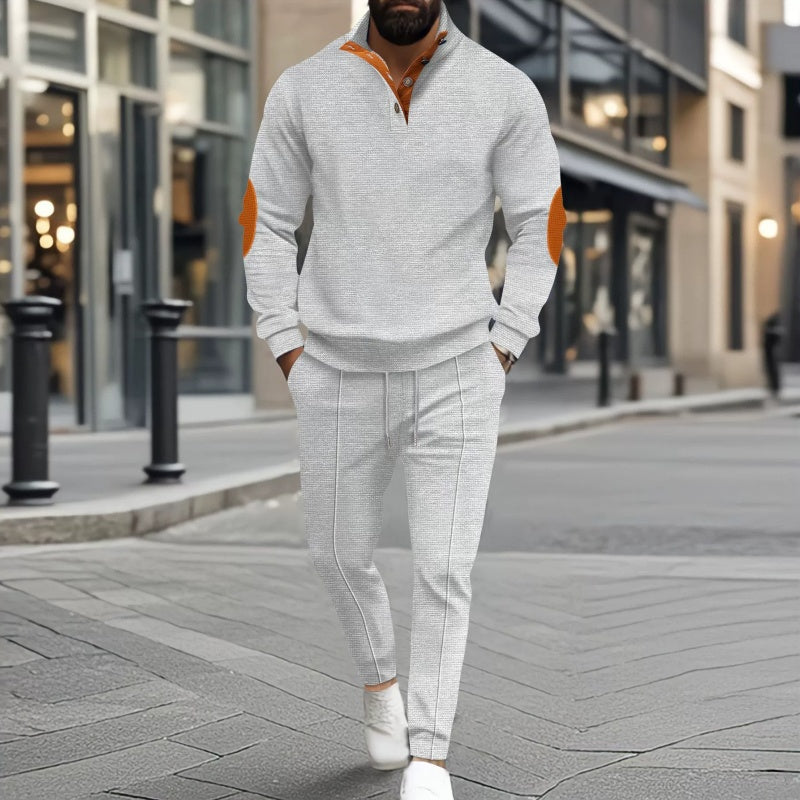 Sweatshirt och byxor med halv dragkedja i stickat material för män