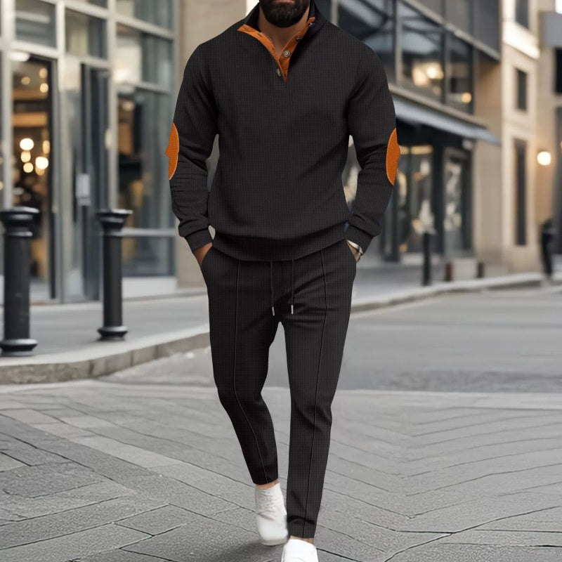 Sweatshirt och byxor med halv dragkedja i stickat material för män