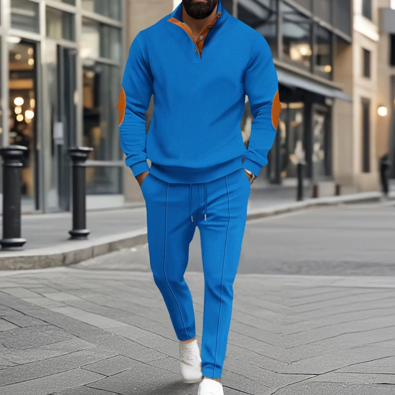 Sweatshirt och byxor med halv dragkedja i stickat material för män