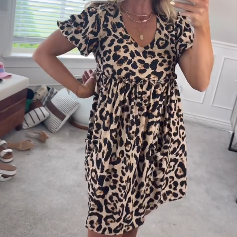 ⏳Tidsbegränsat specialerbjudande⏰Kvinnors avslappnade miniklänning med leopardmönster👗