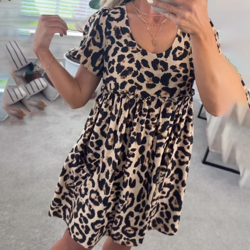 ⏳Tidsbegränsat specialerbjudande⏰Kvinnors avslappnade miniklänning med leopardmönster👗