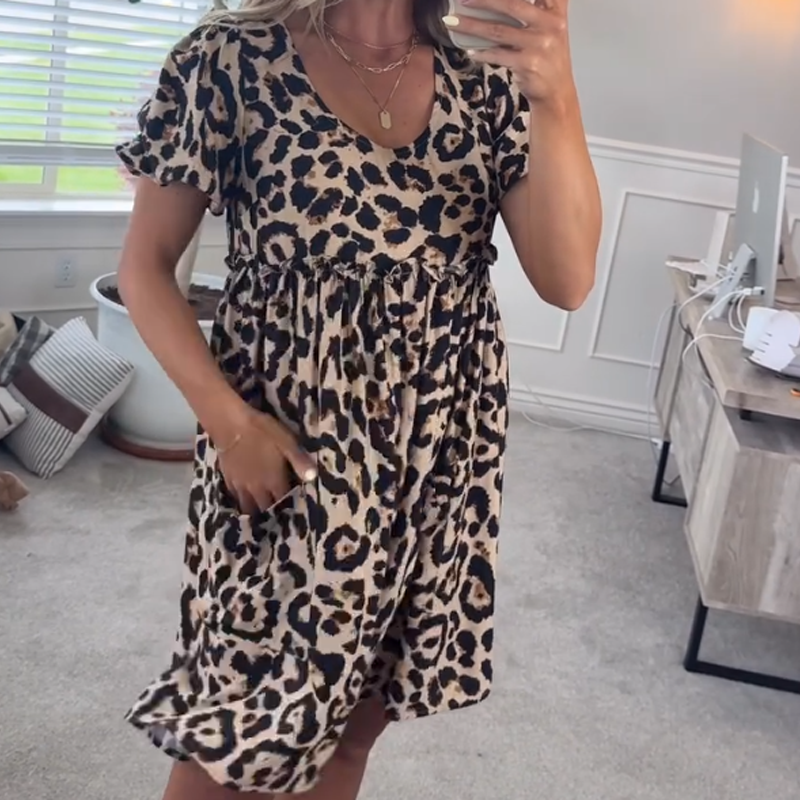 ⏳Tidsbegränsat specialerbjudande⏰Kvinnors avslappnade miniklänning med leopardmönster👗