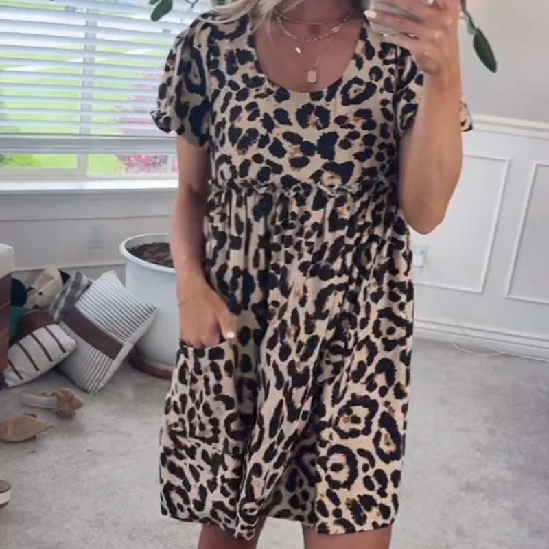 ⏳Tidsbegränsat specialerbjudande⏰Kvinnors avslappnade miniklänning med leopardmönster👗