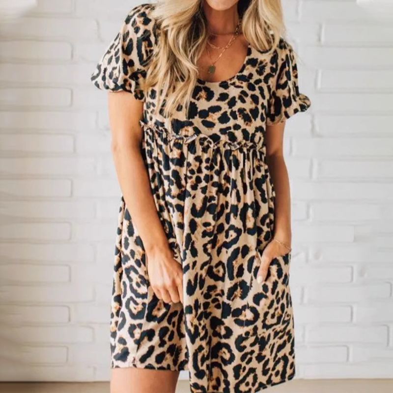 ⏳Tidsbegränsat specialerbjudande⏰Kvinnors avslappnade miniklänning med leopardmönster👗