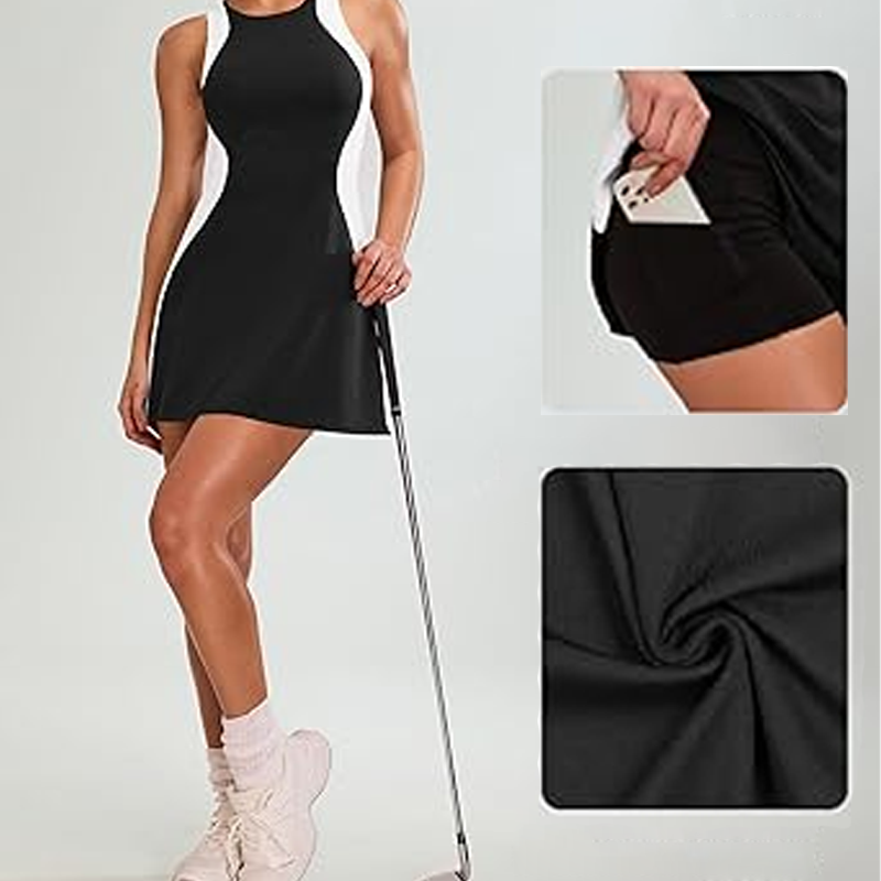 Tvådelat set i färgblockdesign bestående av en smal miniklänning och shorts