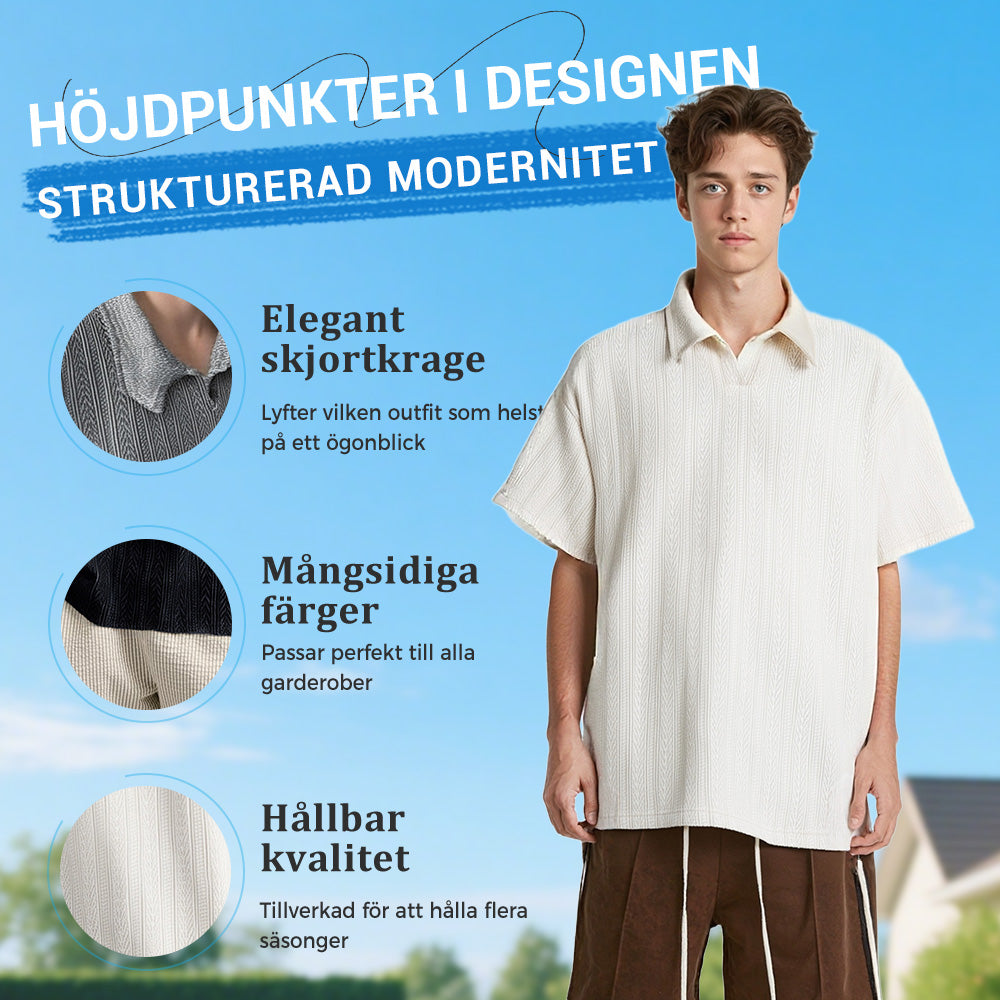 Kortärmad herrskjorta i avslappnad stil med textur och skjortkrage