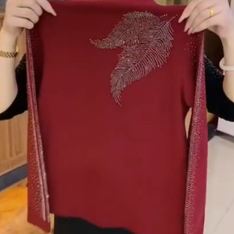 Varm baslager-tröja med halv turtleneck och strass för kvinnor