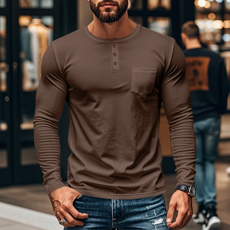 đNyhetđ„Slim Fit Henley lĂ„ngĂ€rmad T-shirt för herr