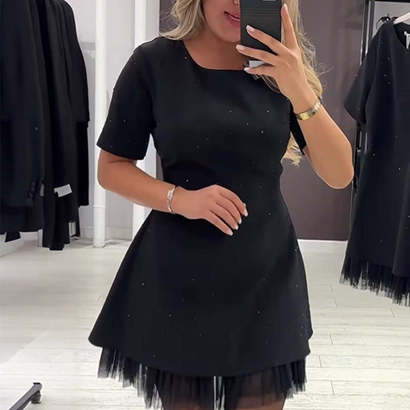 đ„Heta erbjudanden â KortĂ€rmad miniklĂ€nning med glittrande spetsar för kvinnor | Elegant och glittrande