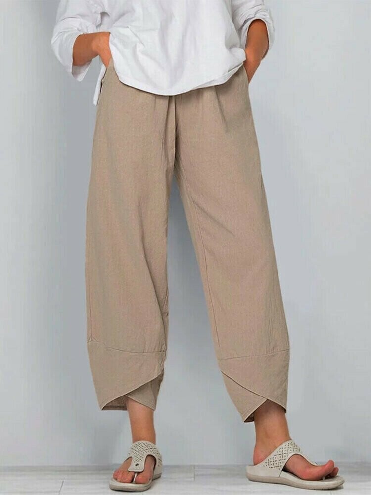 👖 60% RABATT ✨ | Asymmetriska Vintagebyxor – Elastisk Midja & Praktiska Fickor