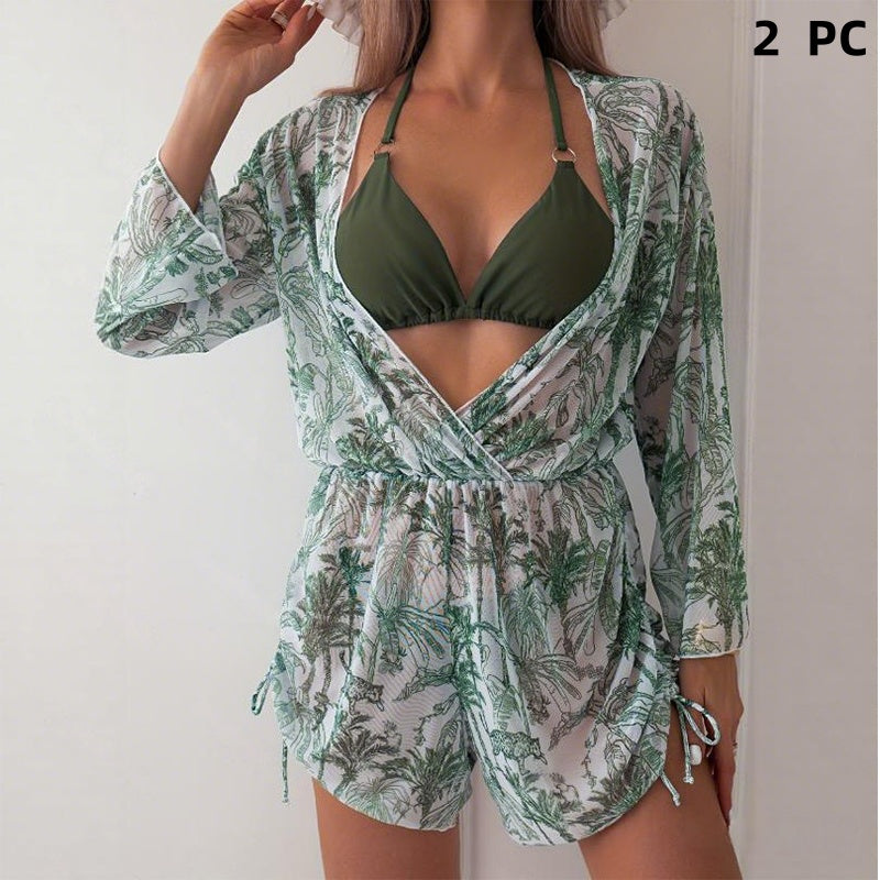 3-delat bikiniset med genomskinlig överde