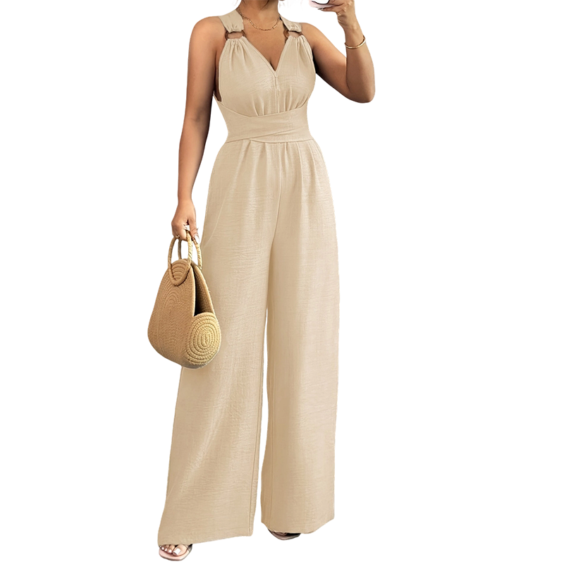 â°đJumpsuit med halterneck, V-ringning, bar rygg och vida ben