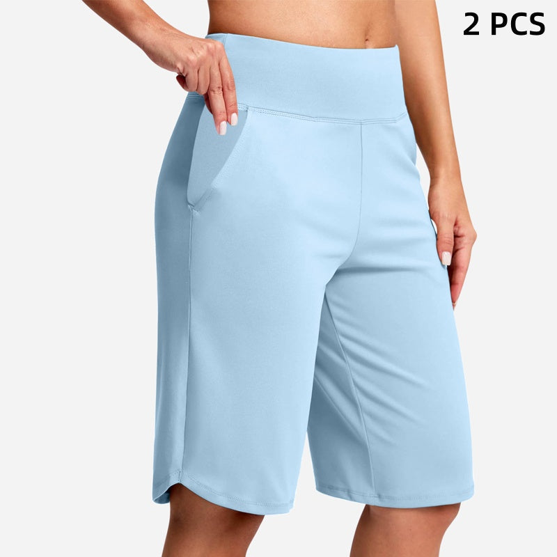 Yogashorts för damer med hög midja och fickor