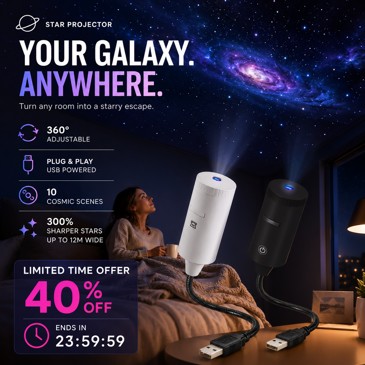 ✨ Plug-and-play-projektor för stjärnhimmel🥳Över 50 000 nöjda användare