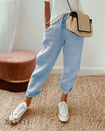 👖 50 % RABATT NU! ⚡ Avslappnade byxor i bomull och linne för kvinnor – hudvänliga, andas, lös passform och en design som passar till allt i vardagen ☁️