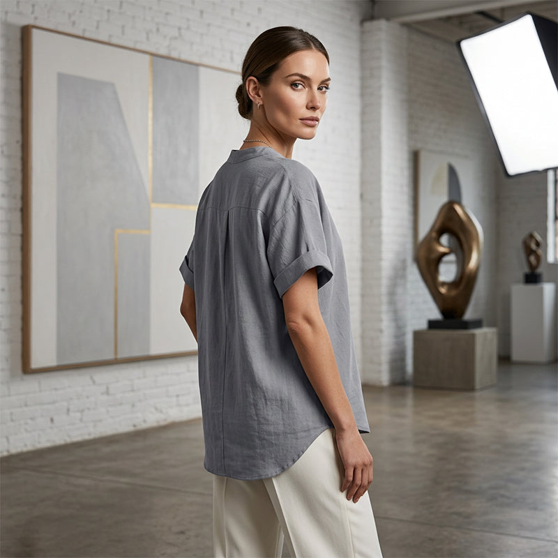 🌸Vårrea 57 % rabatt👕Modetopp i enfärgat tyg med korta ärmar