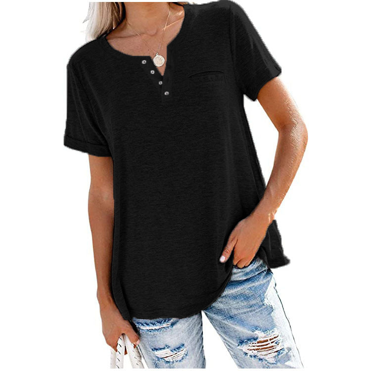 🔥Kortärmad t-shirt med ficka i enfärgat mode