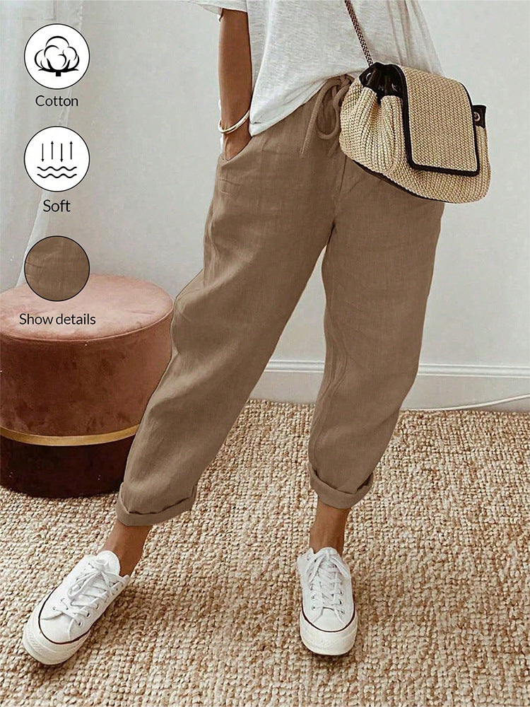 👖 50 % RABATT NU! ⚡ Avslappnade byxor i bomull och linne för kvinnor – hudvänliga, andas, lös passform och en design som passar till allt i vardagen ☁️