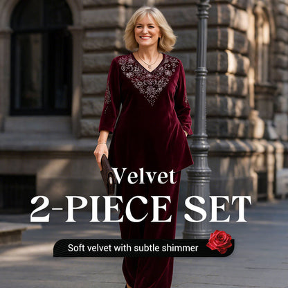 💕Damset med topp och byxor i sammet med strass