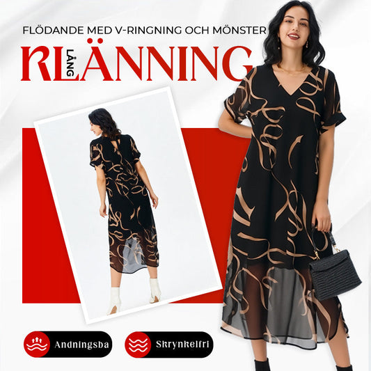 ⏳Tidsbegränsat specialerbjudande👗Flödande lång klänning med V-ringning och mönster