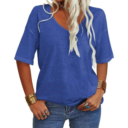💖2025 Sommar Hot Sale 50% OFF👚Den enfärgade V-Neck T-shirten för kvinno