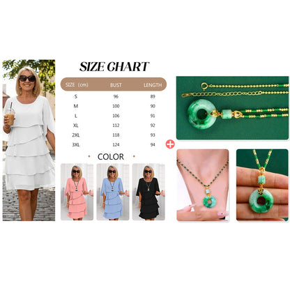 Elegant klänning med lager på lager och volangärmar för kvinnor