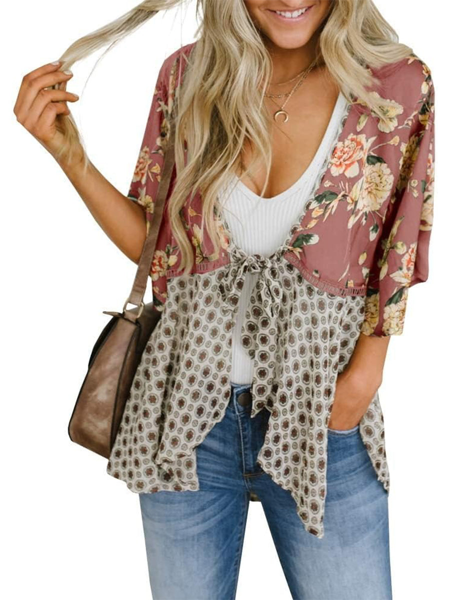 💐Vårrea 2026🌸Blommig kimono-inspirerad damkofta med volangärmar och knytband – en lätt, bohemisk och avslappnad topp