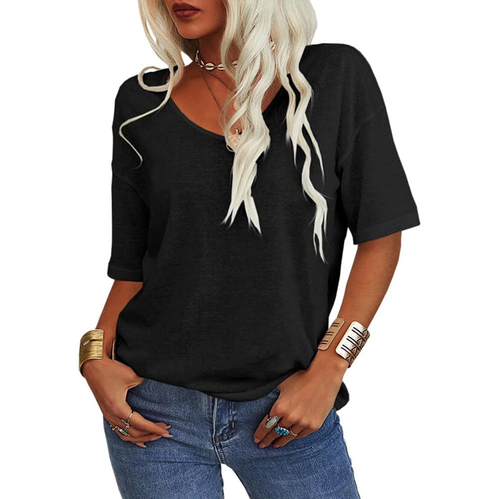 💖2025 Sommar Hot Sale 50% OFF👚Den enfärgade V-Neck T-shirten för kvinno