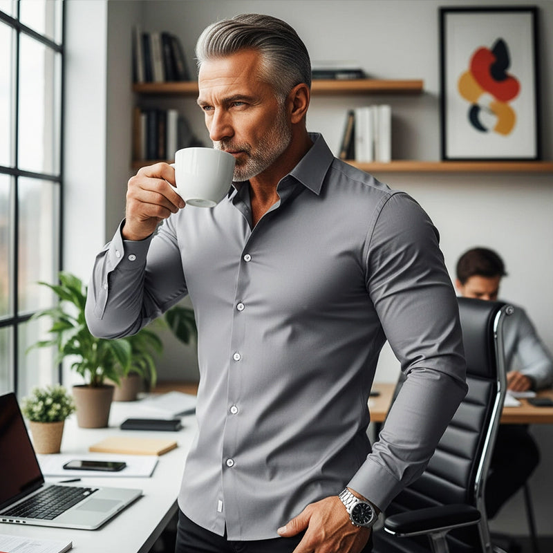 Heltäckande långärmade skjortor med knappar för män