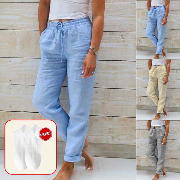 🌿 Nya dambyxor i bomull och linne med dragsko 👖