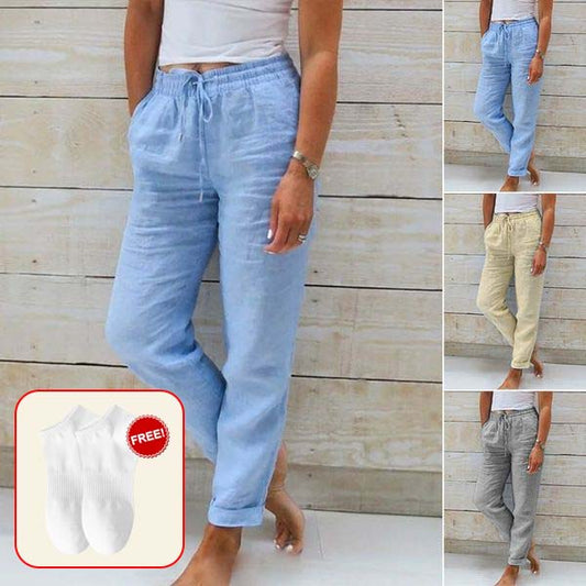 🌿 Nya dambyxor i bomull och linne med dragsko 👖