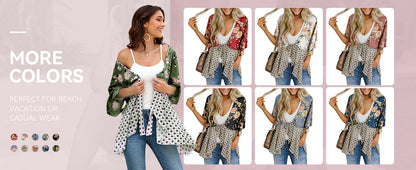 💐Vårrea 2026🌸Blommig kimono-inspirerad damkofta med volangärmar och knytband – en lätt, bohemisk och avslappnad topp