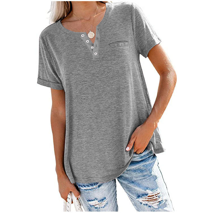 🔥Kortärmad t-shirt med ficka i enfärgat mode